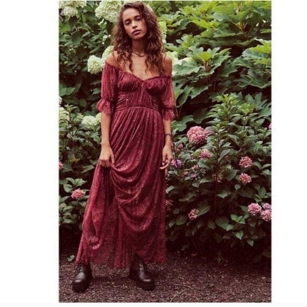 NWT Free People Dear Jane Lace Mauve Pink Midi Dress size 2